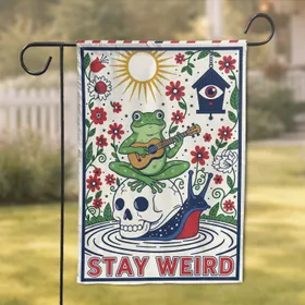 Frog Ukulele Skull Snail Folk Flowers Sun All-Seeing Eye Lantern STAY WEIRD Home Decor Gift Garden Flag