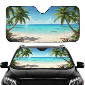 Tropical Beach Palm Trees Turquoise Ocean Road Trip Gift Car Sunshade