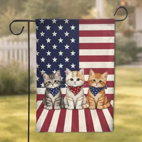 Three Kittens American Flag Bandanas - Independence Day Home Decor for Cat Lovers Garden Flag