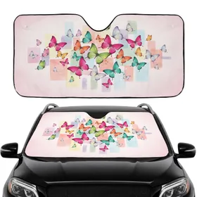 Butterfly Insect Mosaic Watercolor Wash Irregular Shapes - Road Trip Travel Essential Car Sunshade