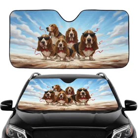 Basset Hounds Sunglasses Red Bows - Car Interior Upgrade Dog Lover Gift Car Sunshade