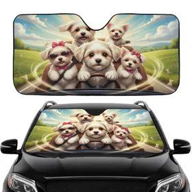 Maltese Dogs Driving Car Road Trip - Car Interior Upgrade Gift for Dog Owners Car Sunshade
