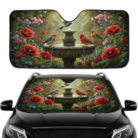 Vibrant Songbirds Floral Garden Birdbath Car Interior Upgrade Wildlife Gift Car Sunshade