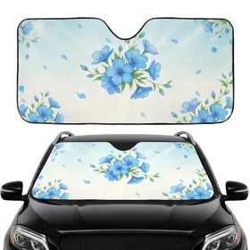 Elegant Blue Five-Petal Flowers Green Stems Loose Petals Ethereal Mist - Car Interior Upgrade Car Sunshade