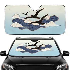 Black Bird Silhouettes Japanese Seigaiha Waves - Car Interior Upgrade for Bird Lover Car Sunshade