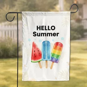 HELLO Summer Text Watermelon Blueberry Popsicle - Outdoor Summer Decor Garden Flag