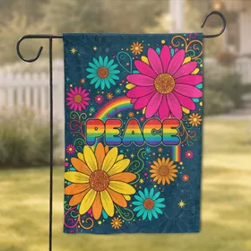 Peace Bubble Letters Daisy Starburst Flowers - Home Decor Gift Garden Flag