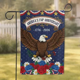 Bald Eagle Patriotic Bunting Floral 1776-2026 - America's 250th Anniversary Garden Flag