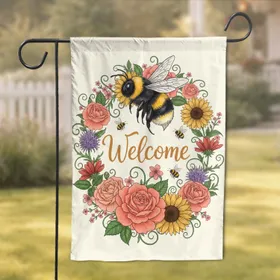 Welcome Bumblebee Roses Sunflowers Thistles Garden - Everyday Home Decor Garden Flag