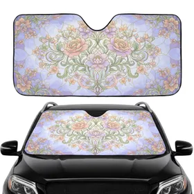 Stained Glass Floral Mosaic Blossoms Leaves Gold Filigree - Car Interior Upgrade Road Trip Gift Car Sunshade