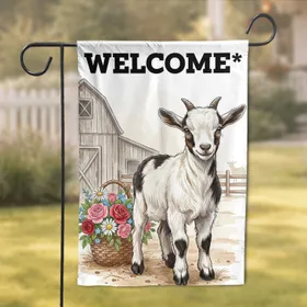 Baby Goat Welcome Sign Barn & Garden Flowers - Farmhouse Home Decor Gift Garden Flag