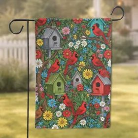 Northern Cardinals Birdhouses Wildflower Garden - Garden Decor Gift for Bird Watcher Garden Flag