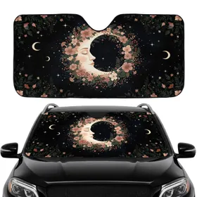 Crescent Moon Botanical Wildflower Starry Sky Mushrooms - Car Interior Upgrade Car Sunshade
