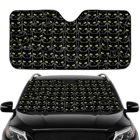 Black Cat Faces Yellow Green Eyes White Whiskers Mouth Car Interior Upgrade Cat Lover Gift Car Sunshade