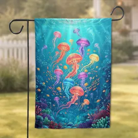 Glowing Jellyfish Underwater Seascape Coral Reef - Ocean Lover Home Decor Gift Garden Flag