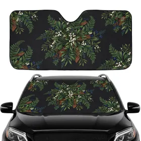 Realistic Botanical Fern Pinecone White Berry Woodland - Road Trip Essential Car Sunshade