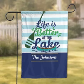 Custom Name Life Is Better At The Lake Paddle Canoe - Lake House Decor Gift For Lake Lovers Garden Flag