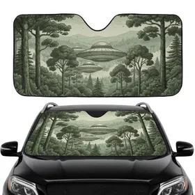 Mysterious UFO Forest Ancient Trees Starry Night Vista - Car Interior Upgrade Car Sunshade