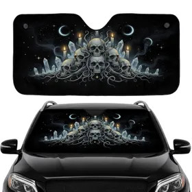 Weathered Skulls Crystalline Clusters Moons Candles Ethereal Wisps - Road Trip Car Upgrade Car Sunshade