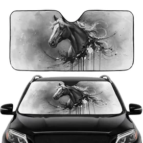 Black Horse Head Impasto Brushstrokes - Car Interior Upgrade for Dynamic Power Car Sunshade