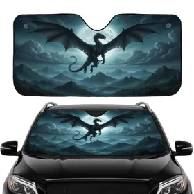 Powerful Black Dragon Soaring Mystical Moonlight Mountains - Car Interior Upgrade Car Sunshade