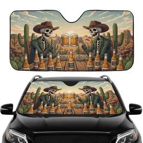 Skeletal Cowboy Beer Toast Rustic Western Desert - Road Trip Gift for Beer Lovers Car Sunshade