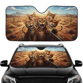 Bengal Cat Selfie Desert Landscape - Road Trip Gift for Cat Lover Car Sunshade