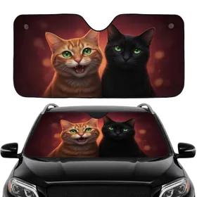Emerald Eyed Ginger Tabby Black Cats Car Interior Upgrade Cat Lover Gift Car Sunshade