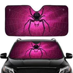 Menacing Black Widow Pink Heart Glowing Web Travel Essentials Car Sunshade