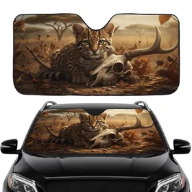 Ocelot Kitten Animal Skull Antlers Forest Floor - Car Interior Upgrade for Wildlife Lover Car Sunshade