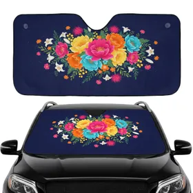 Vibrant Fuchsia Lily Blossom Green Foliage Berry Clusters - Car Interior Upgrade Car Sunshade
