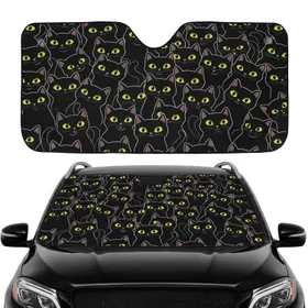 Endless Black Cat Feline Scene with Piercing Eyes - Commute Accessory for Cat Owners Car Sunshade