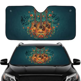Richly Decorated Acoustic Guitars Floral Vine Musical Notes Garrett Car Interior Upgrade Car Sunshade