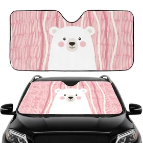 White Fur Bear Head Pink Cheeks Billowing Pink Clouds Commute Accessory Car Interior Upgrade Car Sunshade