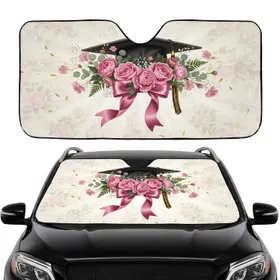 Graduation Cap Pink Roses Academic Celebration - Graduation Gift Car Interior Upgrade Car Sunshade
