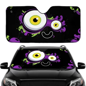 Cartoon Eyes Yellow Irises Purple Glow Swirling Smoke Cosmic Nebula - Car Interior Upgrade Car Sunshade