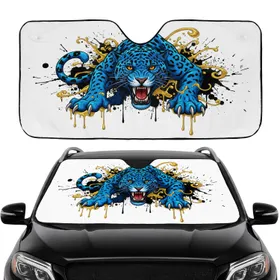Blue Spotted Leopard Roar Metallic Splashes - Car Interior Upgrade Car Sunshade