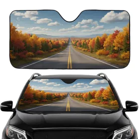 Distant Horizon Asphalt Road Autumn Forest Mountains Clouds - Car Interior Upgrade Car Sunshade