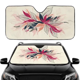 Outlined Leaves Solid Leaves Brushstrokes Botanical Tapestry - Car Interior Upgrade Car Sunshade