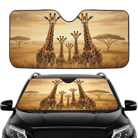 Giraffe Family Golden Hour Savanna Acacia Trees - Road Trip Gift Car Sunshade