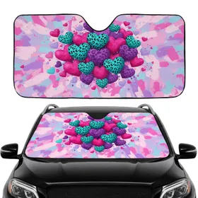Vibrant Brushstroke Hearts Leopard Spots Car Interior Upgrade Car Sunshade