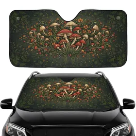 Amanita Muscaria Forest Mushrooms Wildflowers Misty Undergrowth - Car Interior Upgrade Car Sunshade