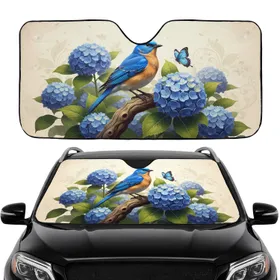 Bluebird Butterfly Hydrangea Blossoms Wildlife Lover Road Trip Accessory Car Sunshade