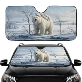 Polar Bear Family Cubs Arctic Winter Scene - Wildlife Lover Travel Essentials Car Sunshade