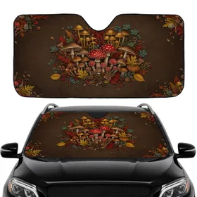 Forest Mushrooms Amanita Fungi Autumn Leaves Wildflowers Car Interior Upgrade Road Trip Essentials Car Sunshade