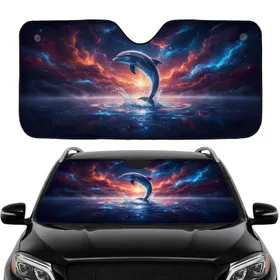Majestic Dolphin Leaping Luminous Water Cosmic Starfield - Everyday Commute Accessory Gift Car Sunshade
