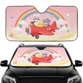 White Bunny Yellow Star Purple Bear Red Airplane - Travel Essentials Road Trip Car Sunshade
