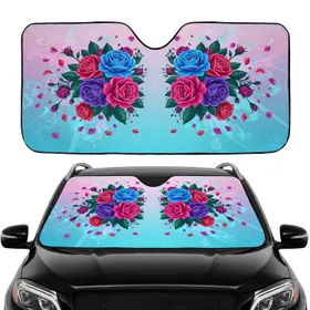 Mirrored Rose Bouquets Green Leaves Buds Ethereal Mist Car Interior Upgrade Car Sunshade
