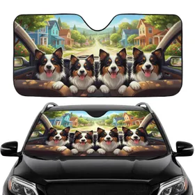 Joyful Border Collies Open Road Vista - Road Trip Gift for Dog Lover Car Sunshade