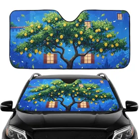 Lemon Tree Ripe Lemons Mediterranean Stucco Building - Car Interior Upgrade Car Sunshade